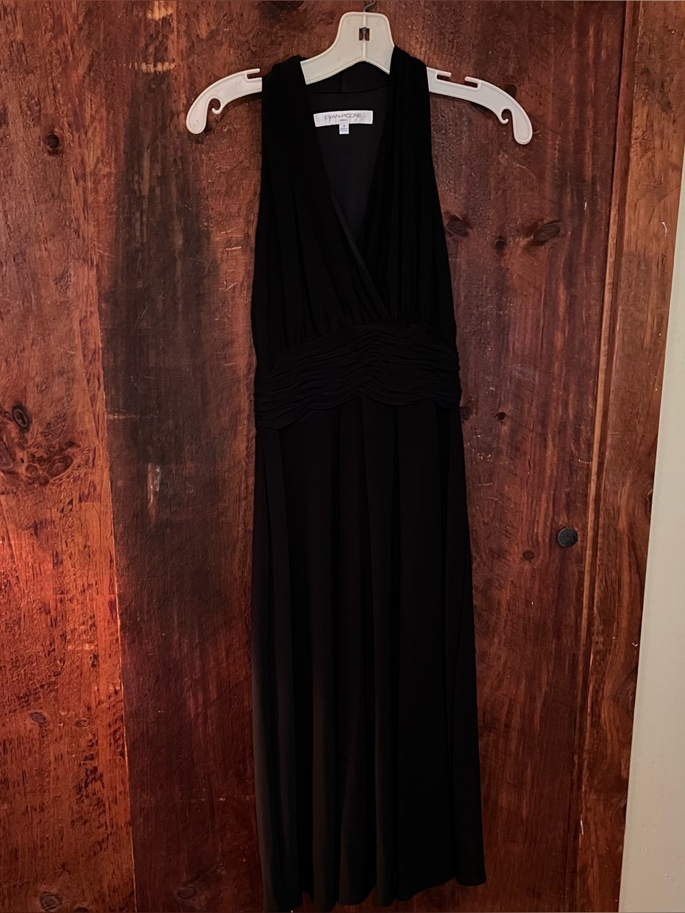 Anne Klein Black Sleeveless V-Neck Ruched Waist Maxi Dress